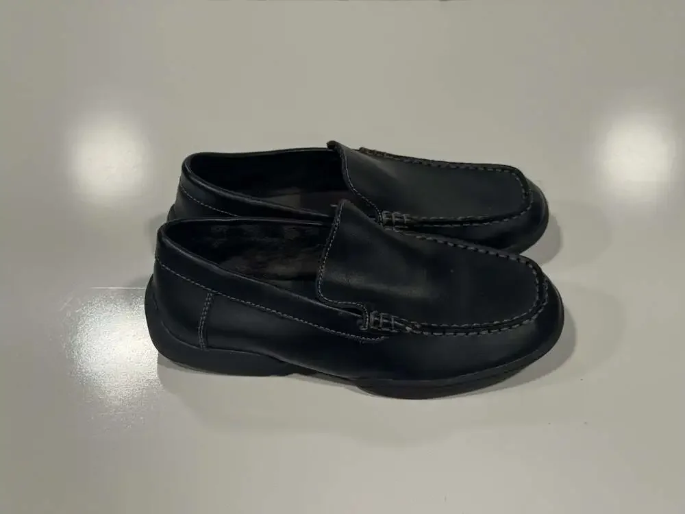 Kenneth Cole Reaction Driving Dime Black Faux Leather Moccasin Shoes 4.5Y